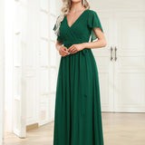 ever LEORA|Robe de soirée en mousseline de soie à col V et à manches flottantes