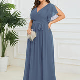 ever LEORA|Robe de soirée en mousseline de soie à col V et à manches flottantes