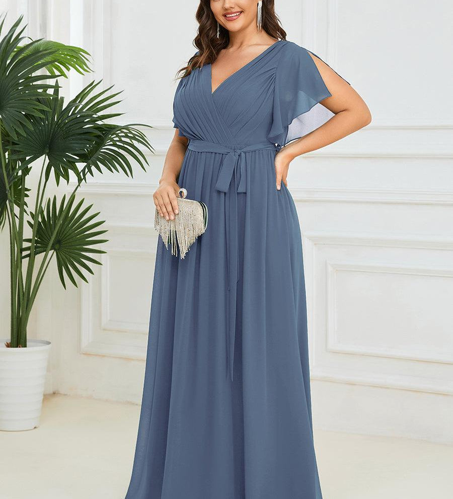 ever LEORA|Robe de soirée en mousseline de soie à col V et à manches flottantes