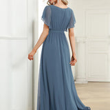 ever LEORA|Robe de soirée en mousseline de soie à col V et à manches flottantes