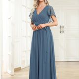 ever LEORA|Robe de soirée en mousseline de soie à col V et à manches flottantes