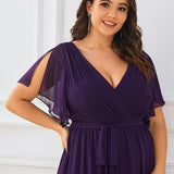 ever LEORA|Robe de soirée en mousseline de soie à col V et à manches flottantes