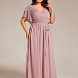 ever LEORA|Robe de soirée en mousseline de soie à col V et à manches flottantes
