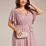 ever LEORA|Robe de soirée en mousseline de soie à col V et à manches flottantes