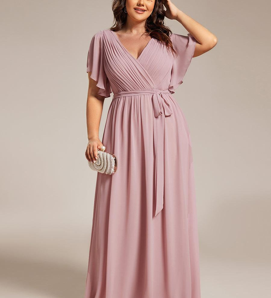 ever LEORA|Robe de soirée en mousseline de soie à col V et à manches flottantes