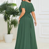 ever LEORA|Robe de soirée en mousseline de soie à col V et à manches flottantes