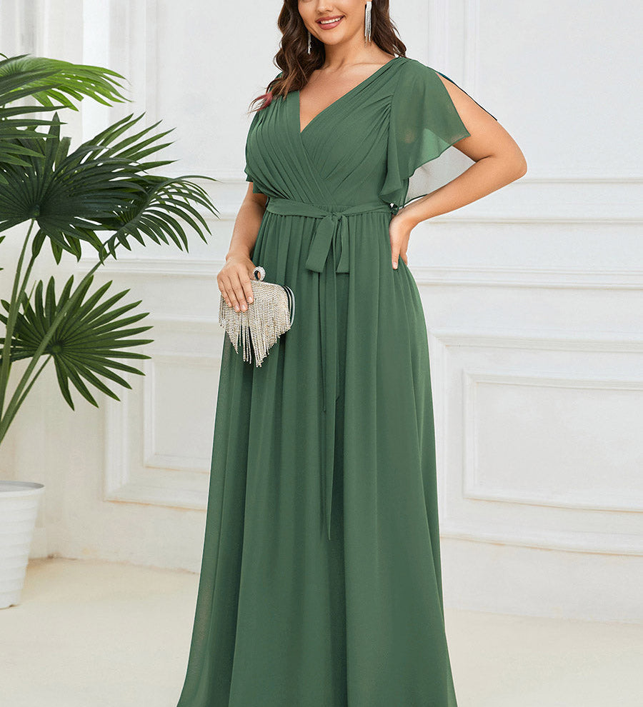 ever LEORA|Robe de soirée en mousseline de soie à col V et à manches flottantes