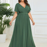 ever LEORA|Robe de soirée en mousseline de soie à col V et à manches flottantes