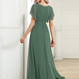 ever LEORA|Robe de soirée en mousseline de soie à col V et à manches flottantes