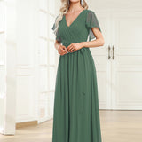 ever LEORA|Robe de soirée en mousseline de soie à col V et à manches flottantes