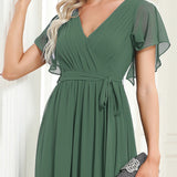 ever LEORA|Robe de soirée en mousseline de soie à col V et à manches flottantes