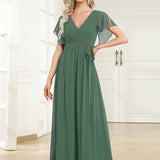 ever LEORA|Robe de soirée en mousseline de soie à col V et à manches flottantes
