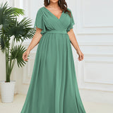 ever LEORA|Robe de soirée en mousseline de soie à col V et à manches flottantes