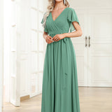 ever LEORA|Robe de soirée en mousseline de soie à col V et à manches flottantes