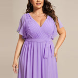 ever LEORA|Robe de soirée en mousseline de soie à col V et à manches flottantes