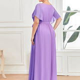 ever LEORA|Robe de soirée en mousseline de soie à col V et à manches flottantes