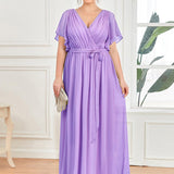 ever LEORA|Robe de soirée en mousseline de soie à col V et à manches flottantes