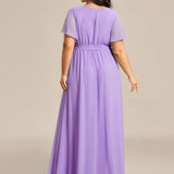 ever LEORA|Robe de soirée en mousseline de soie à col V et à manches flottantes
