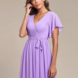 ever LEORA|Robe de soirée en mousseline de soie à col V et à manches flottantes