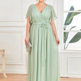 ever LEORA|Robe de soirée en mousseline de soie à col V et à manches flottantes