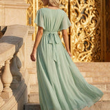 ever LEORA|Robe de soirée en mousseline de soie à col V et à manches flottantes