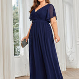 ever LEORA|Robe de soirée en mousseline de soie à col V et à manches flottantes