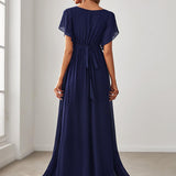 ever LEORA|Robe de soirée en mousseline de soie à col V et à manches flottantes