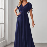 ever LEORA|Robe de soirée en mousseline de soie à col V et à manches flottantes