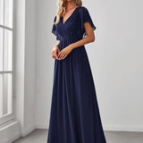 ever LEORA|Robe de soirée en mousseline de soie à col V et à manches flottantes