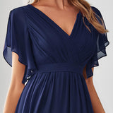 ever LEORA|Robe de soirée en mousseline de soie à col V et à manches flottantes