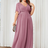 ever LEORA|Robe de soirée en mousseline de soie à col V et à manches flottantes