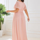 ever LEORA|Robe de soirée en mousseline de soie à col V et à manches flottantes