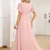 ever LEORA|Robe de soirée en mousseline de soie à col V et à manches flottantes
