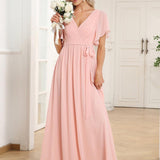 ever LEORA|Robe de soirée en mousseline de soie à col V et à manches flottantes