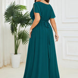 ever LEORA|Robe de soirée en mousseline de soie à col V et à manches flottantes