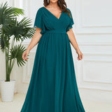 ever LEORA|Robe de soirée en mousseline de soie à col V et à manches flottantes