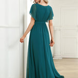 ever LEORA|Robe de soirée en mousseline de soie à col V et à manches flottantes