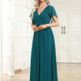 ever LEORA|Robe de soirée en mousseline de soie à col V et à manches flottantes