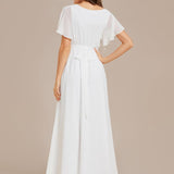 ever LEORA|Robe de soirée en mousseline de soie à col V et à manches flottantes