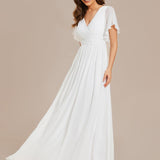 ever LEORA|Robe de soirée en mousseline de soie à col V et à manches flottantes
