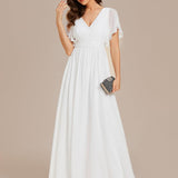 ever LEORA|Robe de soirée en mousseline de soie à col V et à manches flottantes