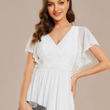 ever LEORA|Robe de soirée en mousseline de soie à col V et à manches flottantes