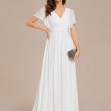 ever LEORA|Robe de soirée en mousseline de soie à col V et à manches flottantes