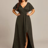 ever MELODÉ|Robe de Soirée élégante à paillettes décolleté en V profond fente sur le devant