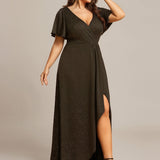 ever MELODÉ|Robe de Soirée élégante à paillettes décolleté en V profond fente sur le devant