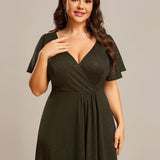 ever MELODÉ|Robe de Soirée élégante à paillettes décolleté en V profond fente sur le devant
