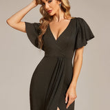 ever MELODÉ|Robe de Soirée élégante à paillettes décolleté en V profond fente sur le devant