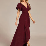 ever MELODÉ|Robe de Soirée élégante à paillettes décolleté en V profond fente sur le devant