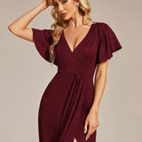 ever MELODÉ|Robe de Soirée élégante à paillettes décolleté en V profond fente sur le devant