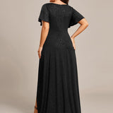ever MELODÉ|Robe de Soirée élégante à paillettes décolleté en V profond fente sur le devant